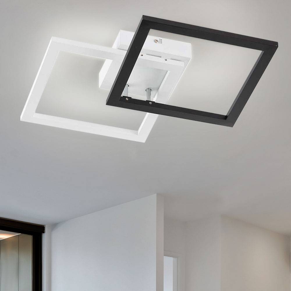 Deckenlampe Deckenleuchte Wohnzimmerlampe quadrat schwarz weiß LED, Metall, 1x LED warmweiß, LxB 48x31 cm