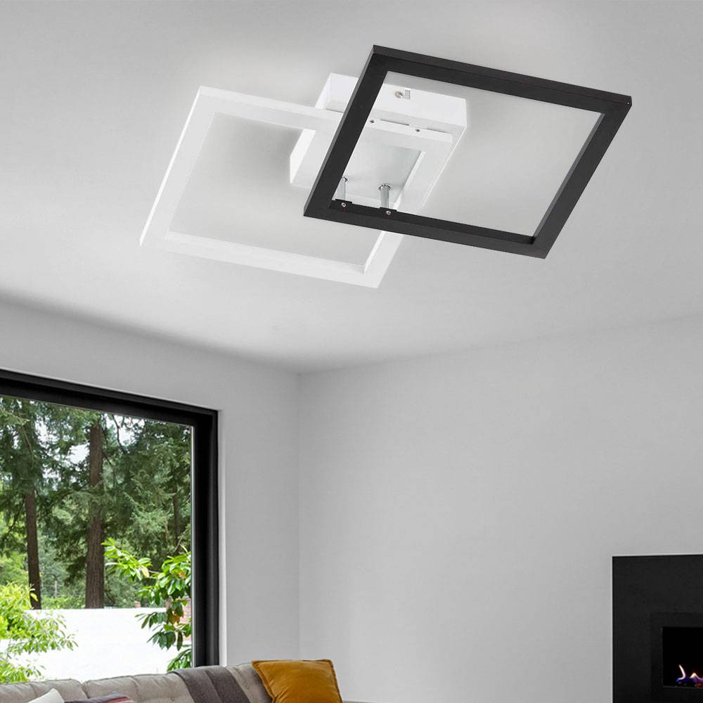 Deckenlampe Deckenleuchte Wohnzimmerlampe quadrat schwarz weiß LED, Metall, 1x LED warmweiß, LxB 48x31 cm