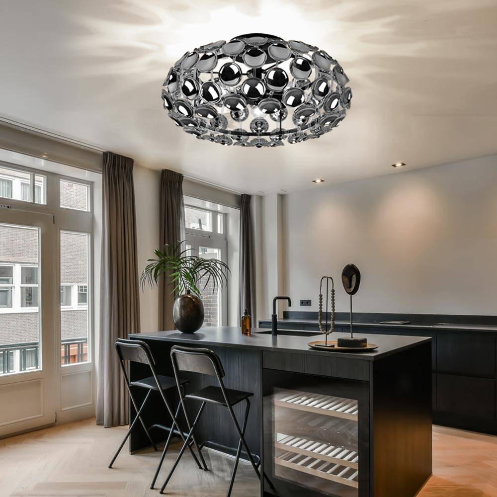 Deckenleuchte Wohnzimmer Chrom Kugellampe Innen, Acryldekor, RGB LED Fernbedienung Farbwechsel dimmbar 3x 3,5 Watt 3x 320 Lumen warmweiß, DxH 48