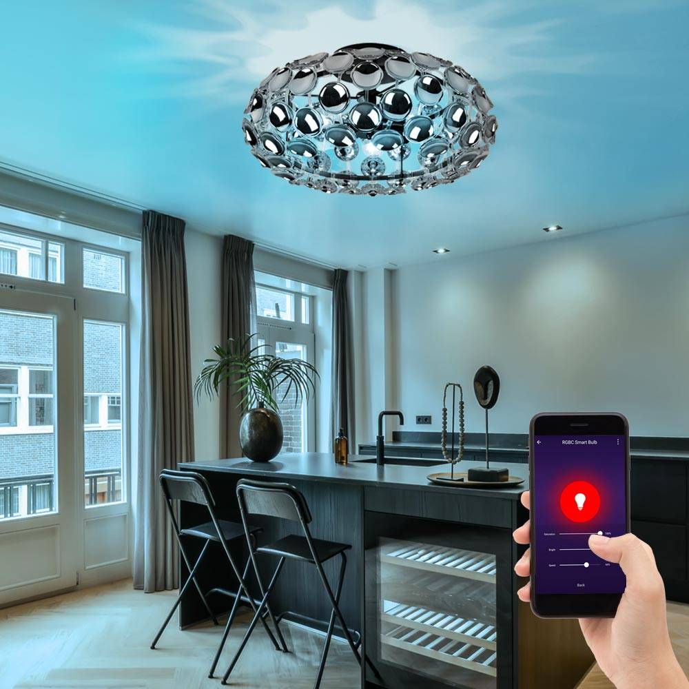LED Alexa Deckenleuchte Deckenlampe Smart, Acryldekor, RGB LED Farbwechsel dimmbar, 3x 5 Watt 3x 470 Lumen 2700-6400K, DxH 48 x 23 cm