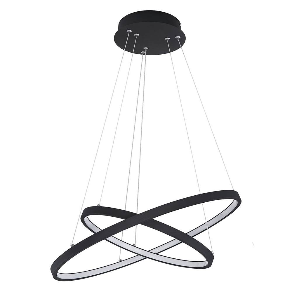 Pendelleuchte Ringe Decken Pendelleuchte Wohnzimmer Lampen schwarz-matt LED, Memoryfunktion Dimmbar, 1x LED 42W 1300Lm, DxH 51x120 cm