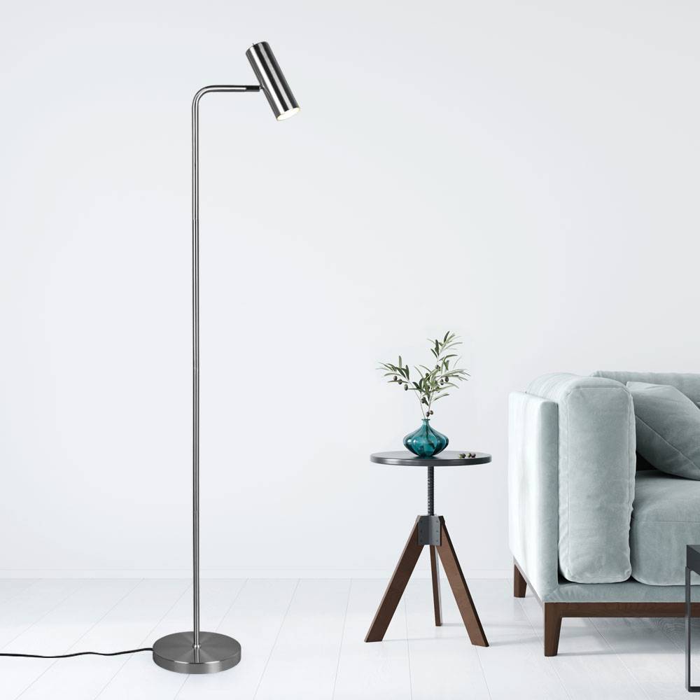 Stehleuchte Leselampe Verstellbare Stehlampe Stehleuchte silber modern, beweglicher Spot, nickel matt, 1x GU10, H 151 cm, Wohnzimmer