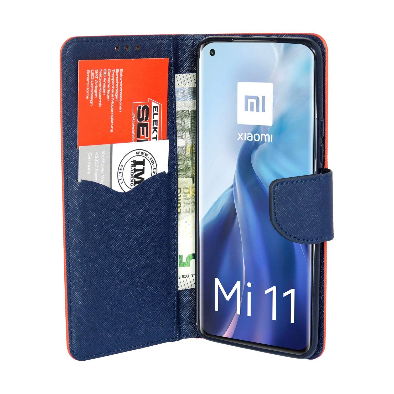 Buch Tasche "Fancy" für XIAOMI MI 11 Handy Hülle Etui Brieftasche Schutzhülle mit Standfunktion, Kartenfach Rot-Blau