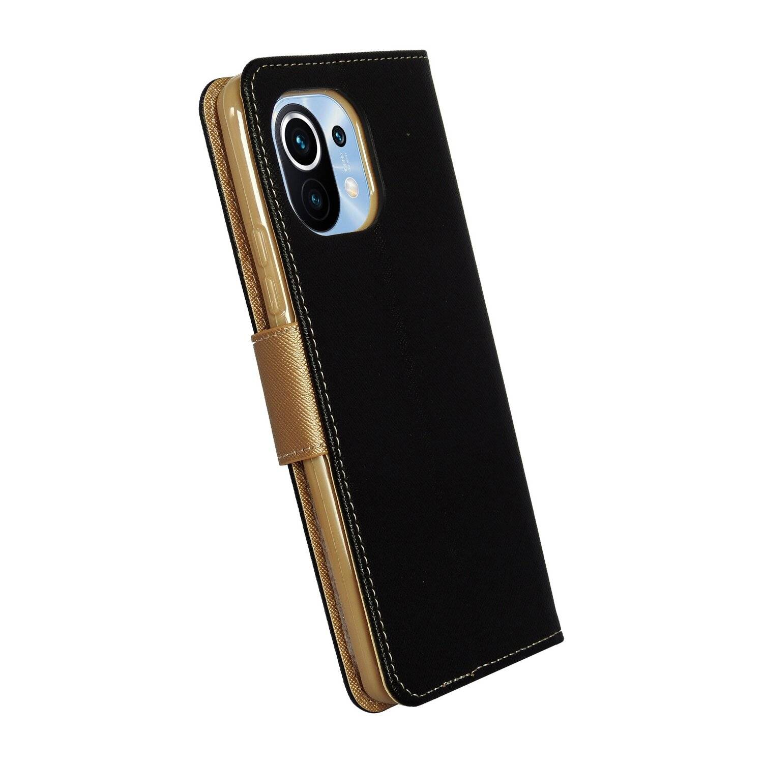 Buch Tasche "Fancy" für XIAOMI Mi 11 Handy Hülle Etui Brieftasche Schutzhülle mit Standfunktion, Kartenfach Schwarz-Gold