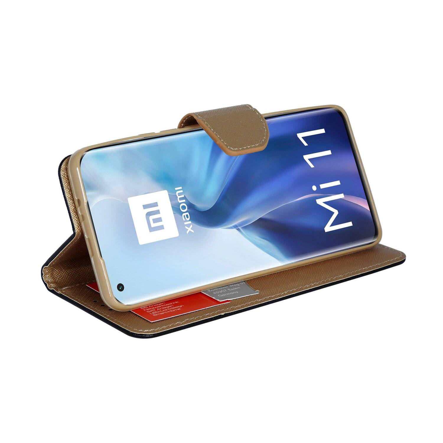 Buch Tasche "Fancy" für XIAOMI Mi 11 Handy Hülle Etui Brieftasche Schutzhülle mit Standfunktion, Kartenfach Schwarz-Gold