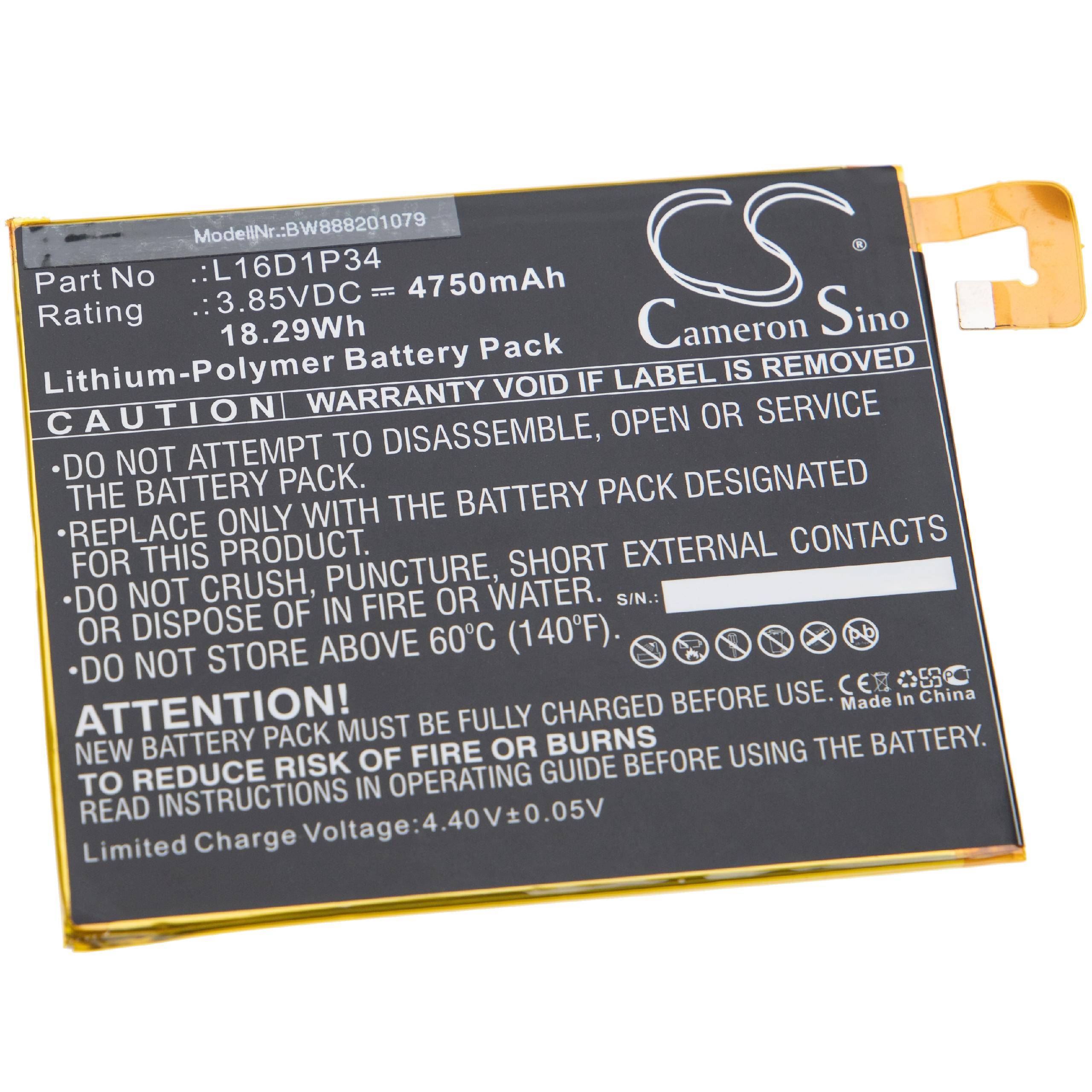 vhbw Akku kompatibel mit Lenovo Tab 4 8 TB-8504F | 8 TB-8504X, 8 Plus TB-8704X Tablet Pad (4750 mAh, 3,85 V, Li-Polymer)