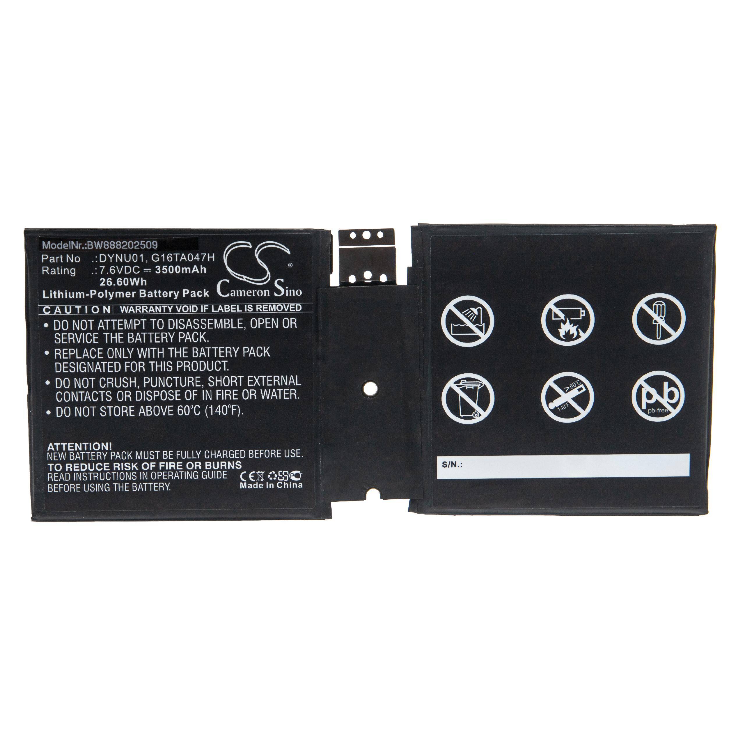 vhbw Akku Ersatz für Microsoft DYNU01, G16TA047H für Tablet Pad (3500 mAh, 7,6 V, Li-Polymer)