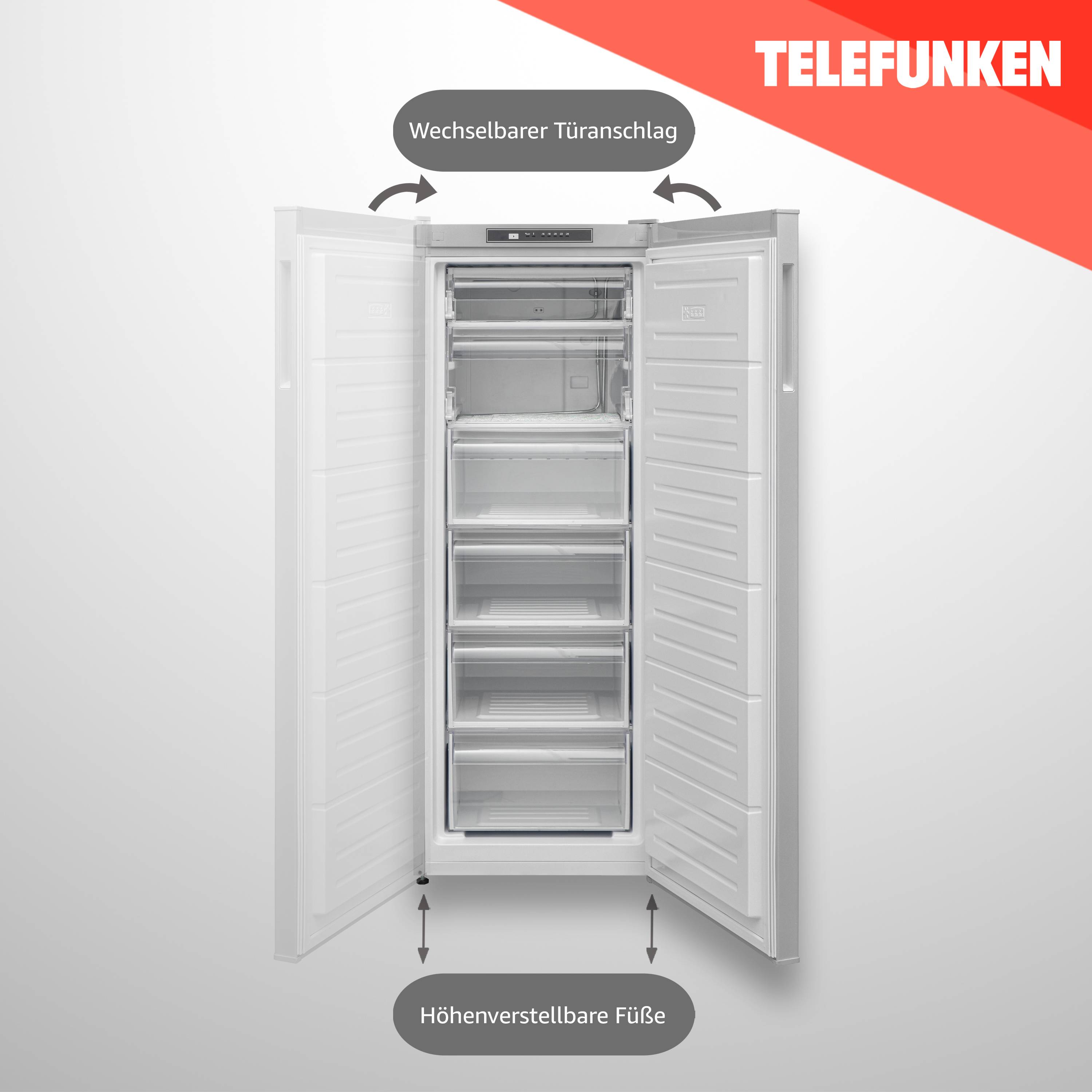 Telefunken KTFG15421FS2 Gefrierschrank (4-Sterne) / Tiefkühlschrank / Höhe 145,5 cm / 188 L Gesamt-Nutzinhalt / Silber