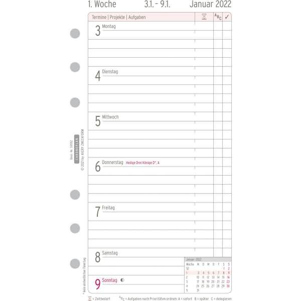 Kalendarium Wochenplan Midi 2022 (1Woche/1 Seiten) 2022