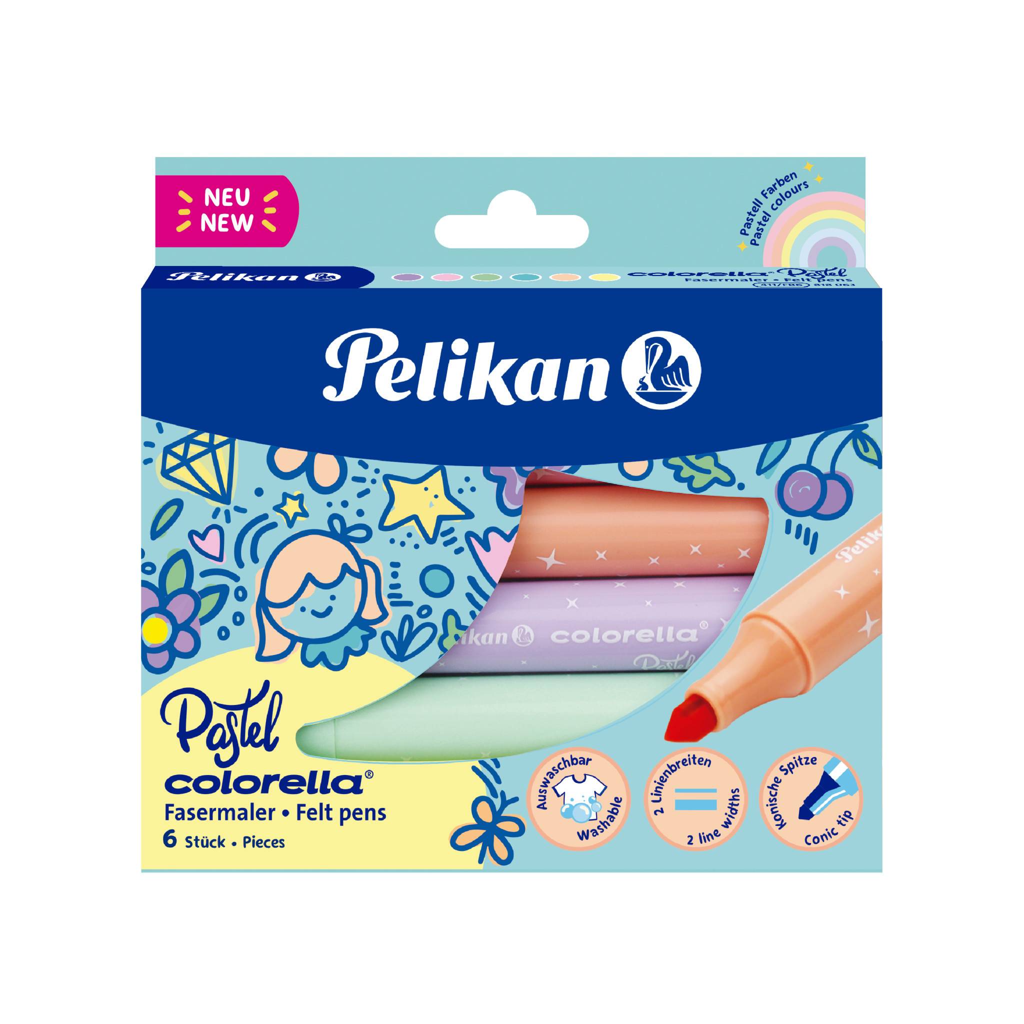 Pelikan Colorella Pastell, 6 Farben, Mehrfarben, Pastell, Rundspitze, 1 mm, 3 mm, Mehrfarben