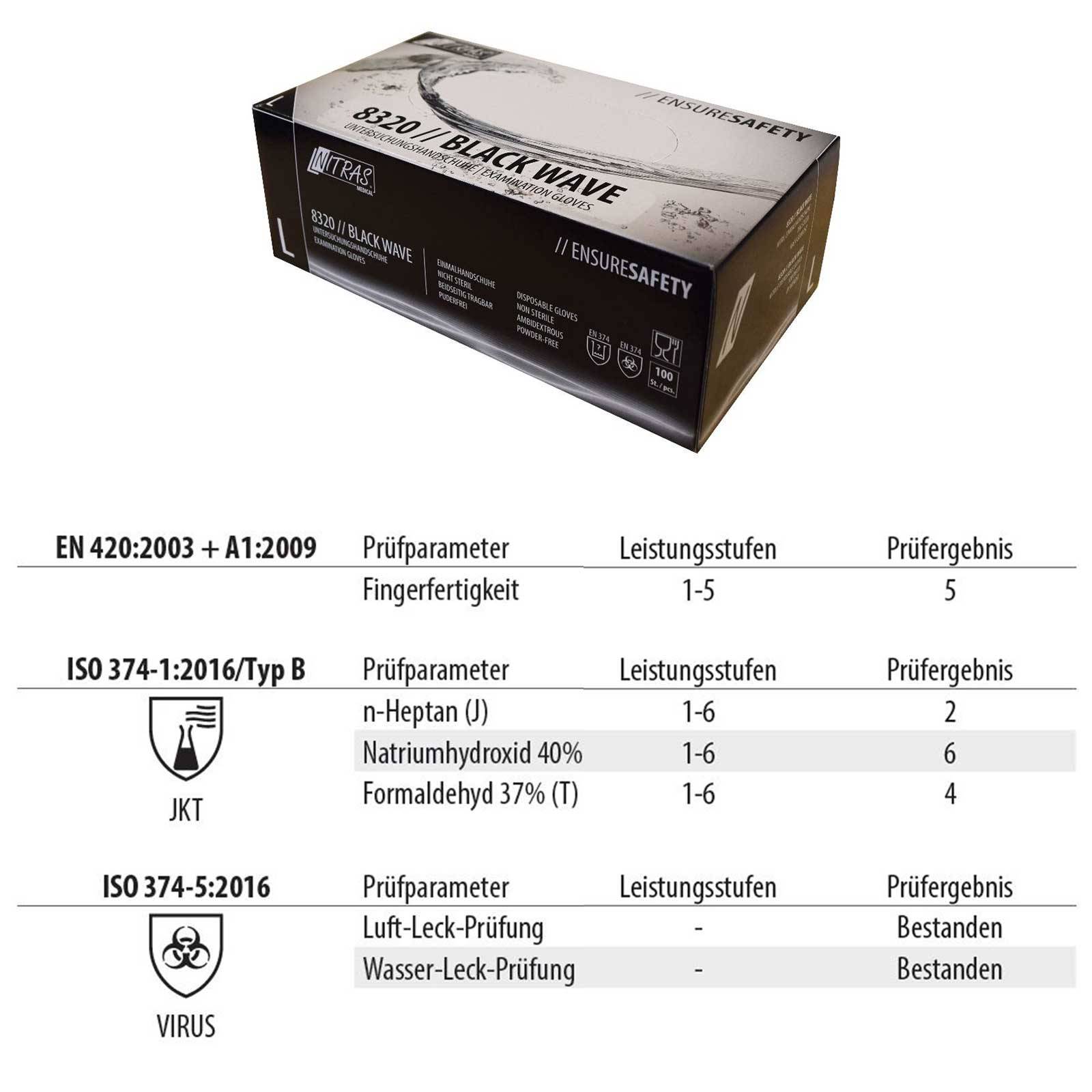 NITRAS Einmalhandschuhe 8320 Black Wave 10x 100 St. - Einweghandschuhe puderfrei - Größe:8