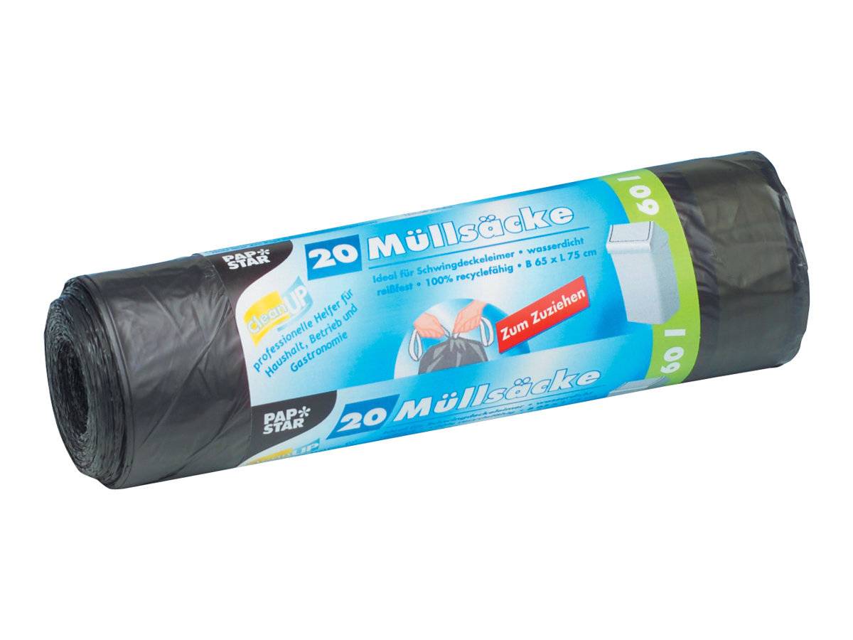 PAPSTAR Müllbeutel - Zugschnur - 60 L - Polyethylen niedriger Dichte (LDPE)