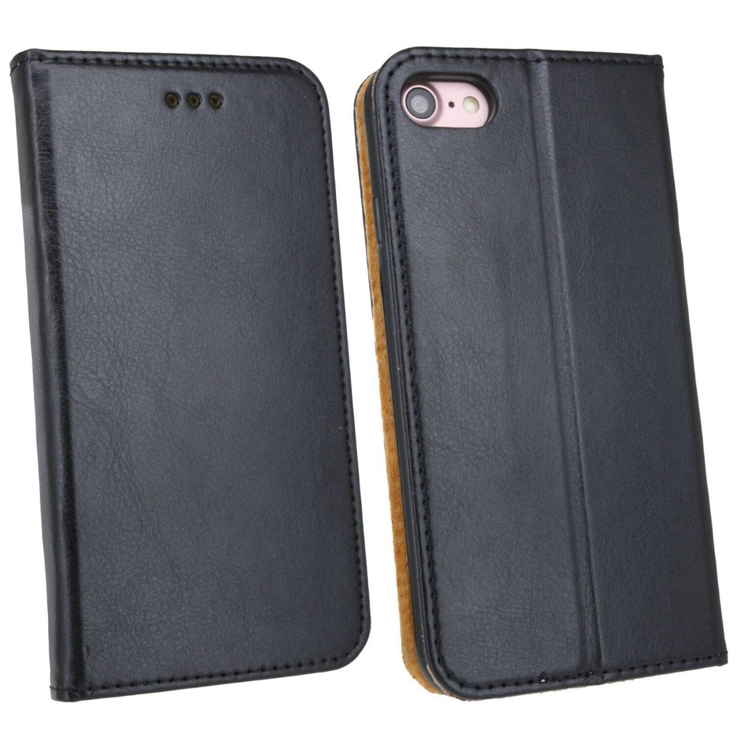 cofi1453 Elegante ECHT Leder Buch-Tasche Hülle für Samsung Galaxy M21 (M215F) in Schwarz Wallet Book-Style Cover Schale