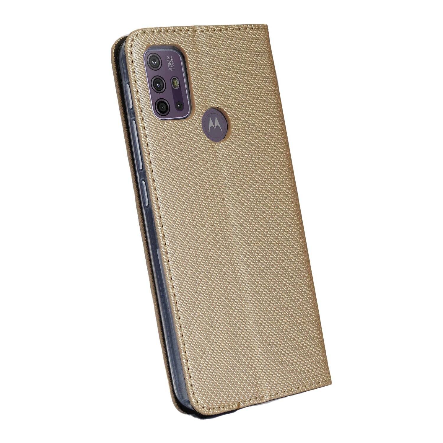 Elegante Buch-Tasche Hülle Smart Magnet für MOTOROLA MOTO G10 Leder Optik Wallet Book-Style Cover Schale in Gold