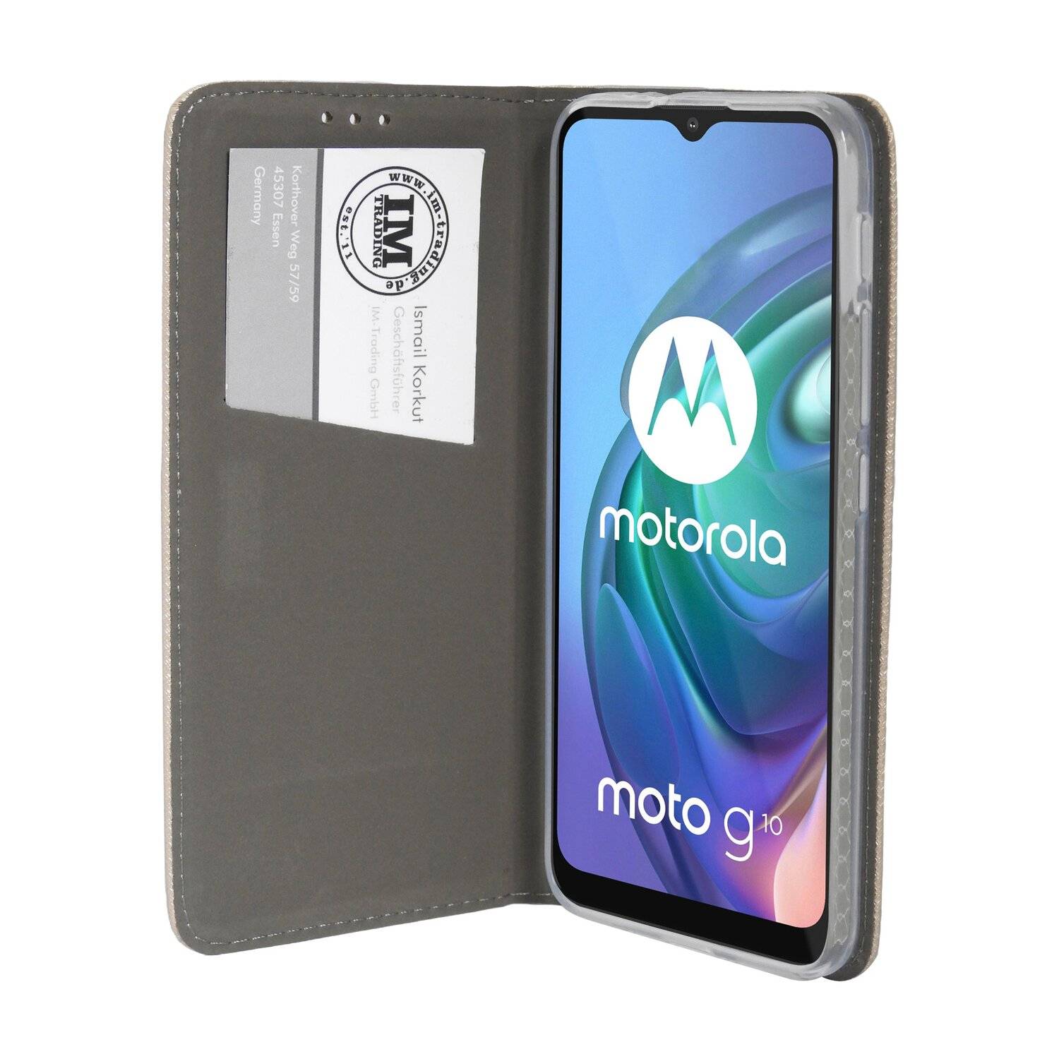 Elegante Buch-Tasche Hülle Smart Magnet für MOTOROLA MOTO G10 Leder Optik Wallet Book-Style Cover Schale in Gold