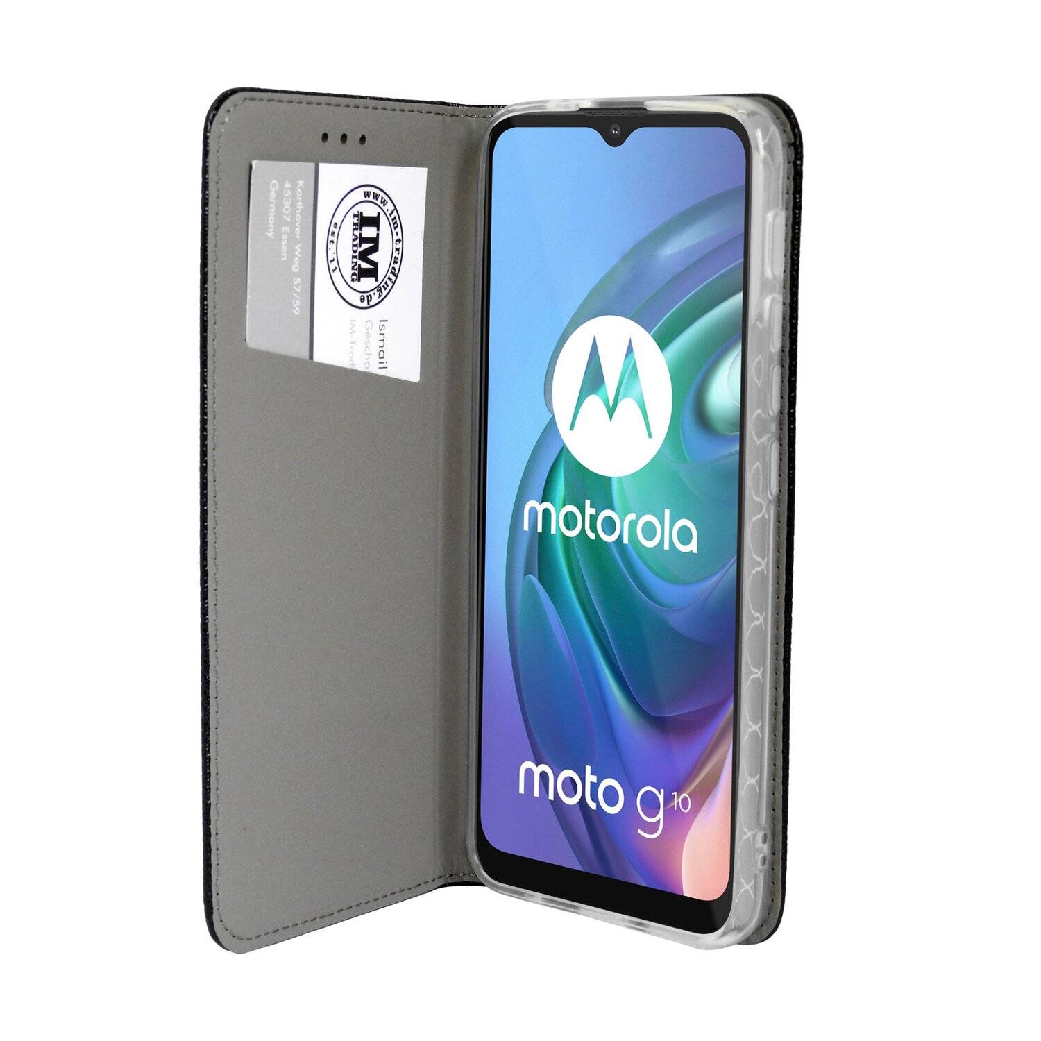 Elegante Buch-Tasche Hülle Smart Magnet für MOTOROLA MOTO G10 POWER Leder Optik Wallet Book-Style in Schwarz
