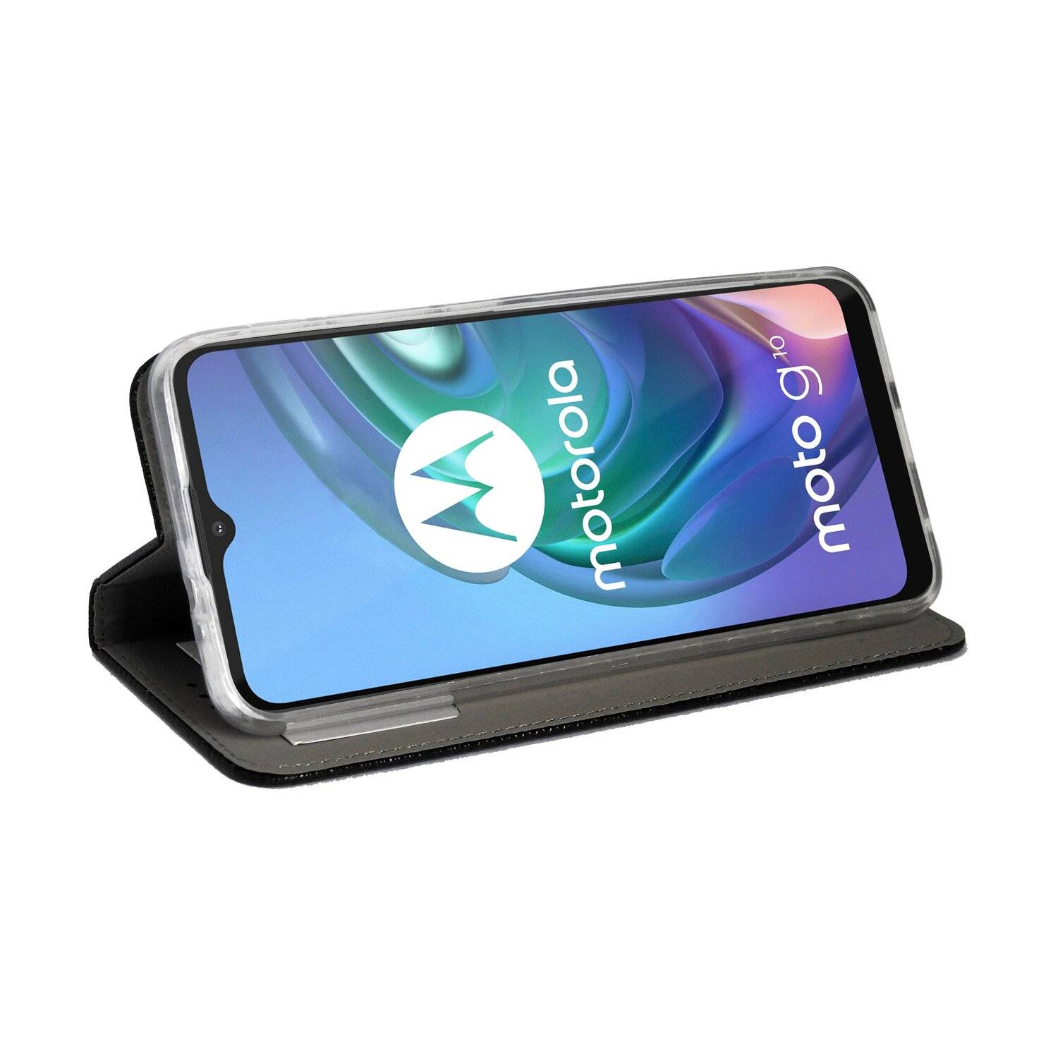 Elegante Buch-Tasche Hülle Smart Magnet für MOTOROLA MOTO G10 POWER Leder Optik Wallet Book-Style in Schwarz