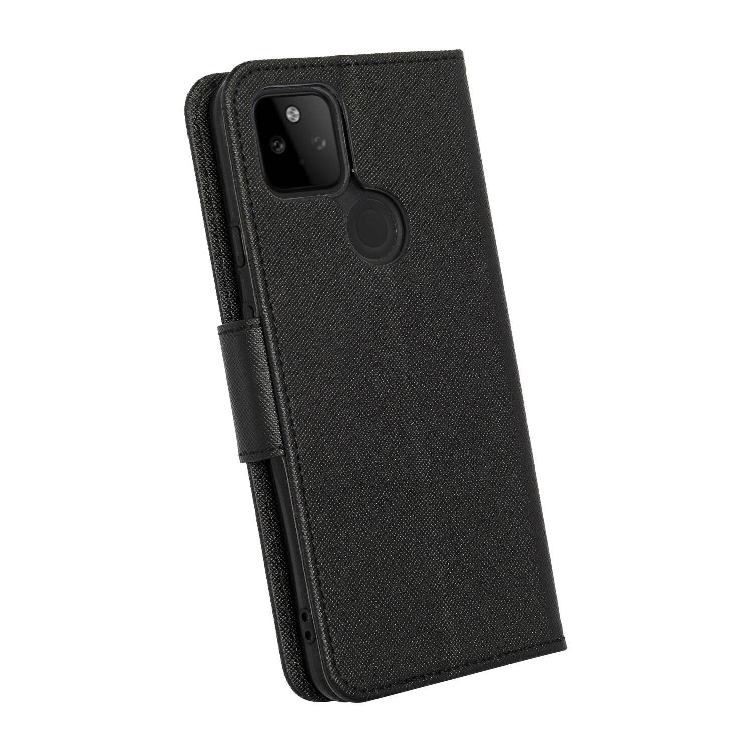 Buch Tasche "Fancy" für GOOGLE PIXEL 5A Handy Hülle Etui Brieftasche Schutzhülle mit Standfunktion, Kartenfach Schwarz