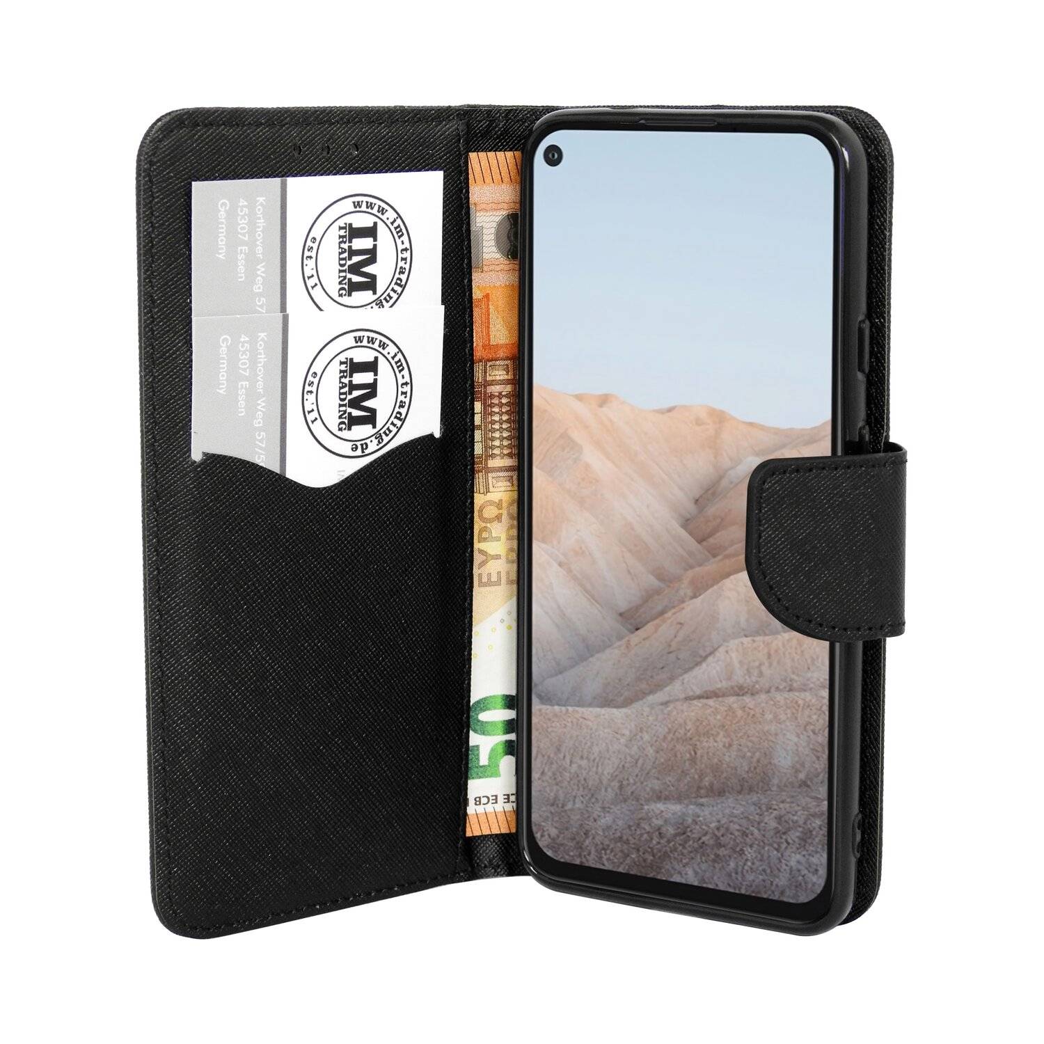 Buch Tasche "Fancy" für GOOGLE PIXEL 5A Handy Hülle Etui Brieftasche Schutzhülle mit Standfunktion, Kartenfach Schwarz