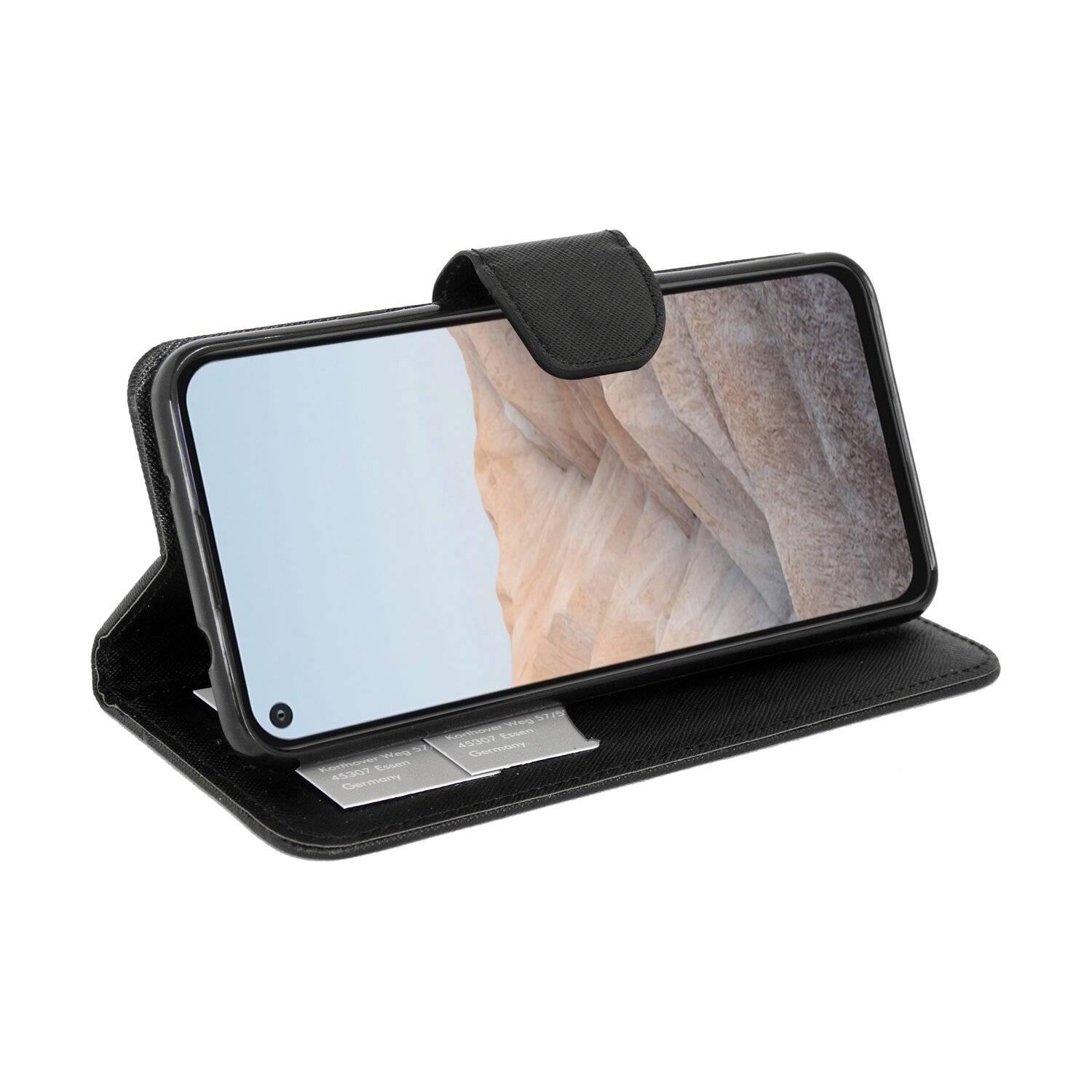 Buch Tasche "Fancy" für GOOGLE PIXEL 5A Handy Hülle Etui Brieftasche Schutzhülle mit Standfunktion, Kartenfach Schwarz