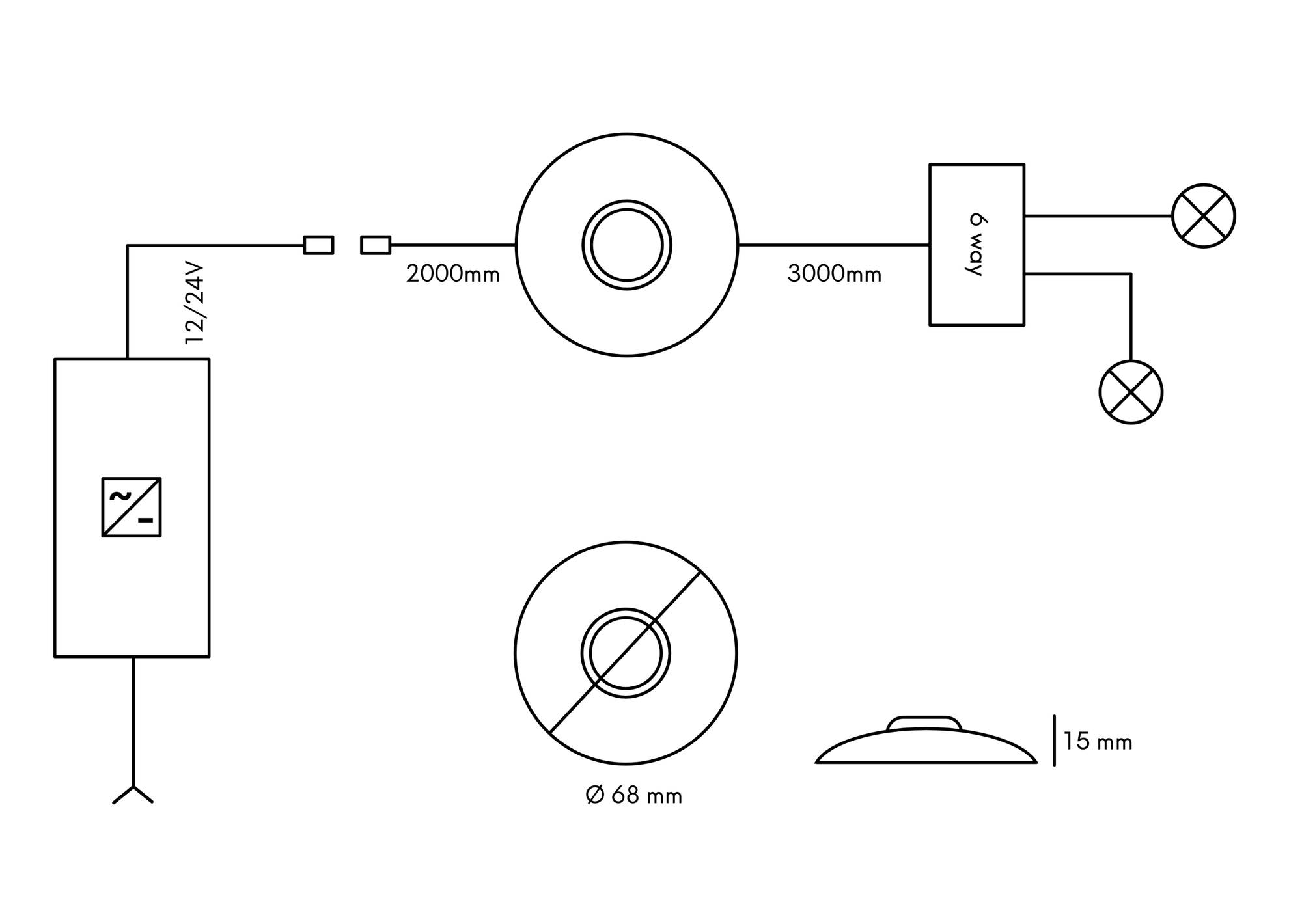 kalb | Fußschalter, dimmbar, LED Mini-Stecksystem, schwarz, mit 6-fach Adapter