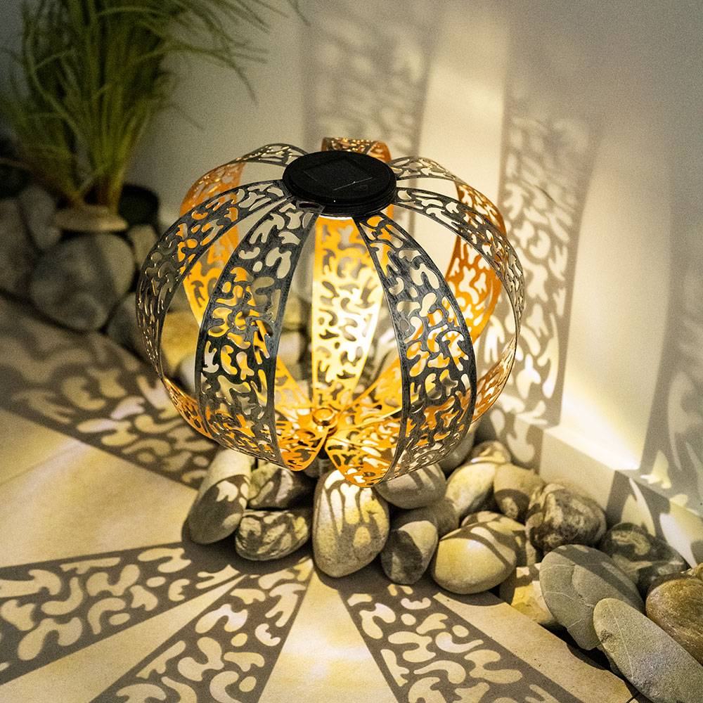 Solarkugel für Außen goldfarben Kugel Solarleuchte Garten Solarlampe orientalisch, mit Lichteffekt und Erdspieß, 1x LED warmweiß, DxH 30x41 cm