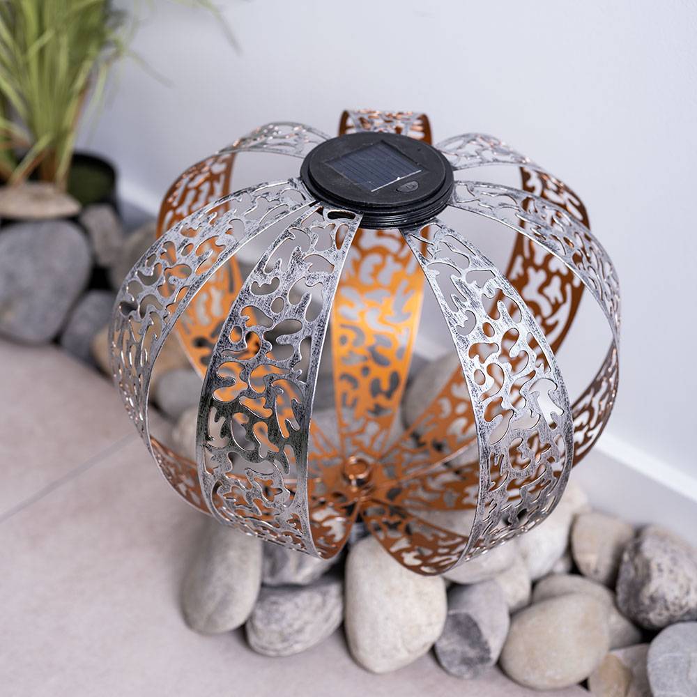 Solarkugel für Außen goldfarben Kugel Solarleuchte Garten Solarlampe orientalisch, mit Lichteffekt und Erdspieß, 1x LED warmweiß, DxH 30x41 cm