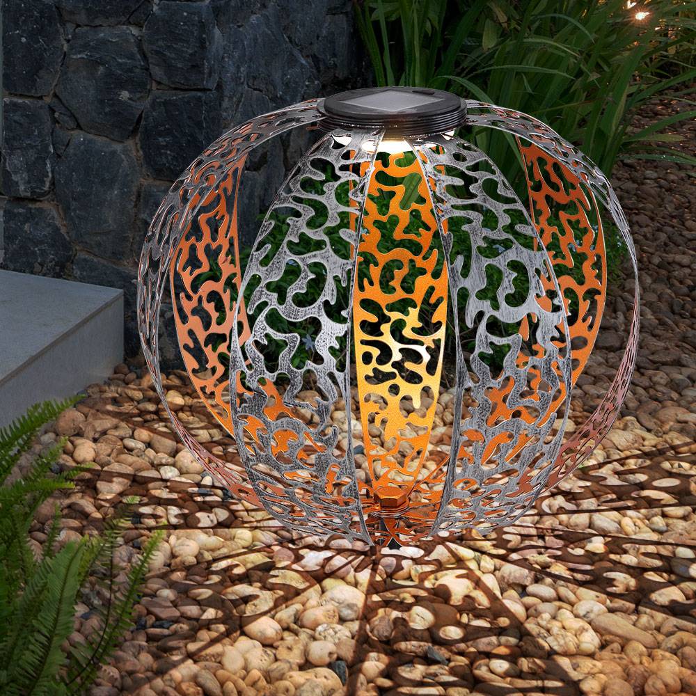 Solarkugel für Außen goldfarben Kugel Solarleuchte Garten Solarlampe orientalisch, mit Lichteffekt und Erdspieß, 1x LED warmweiß, DxH 30x41 cm
