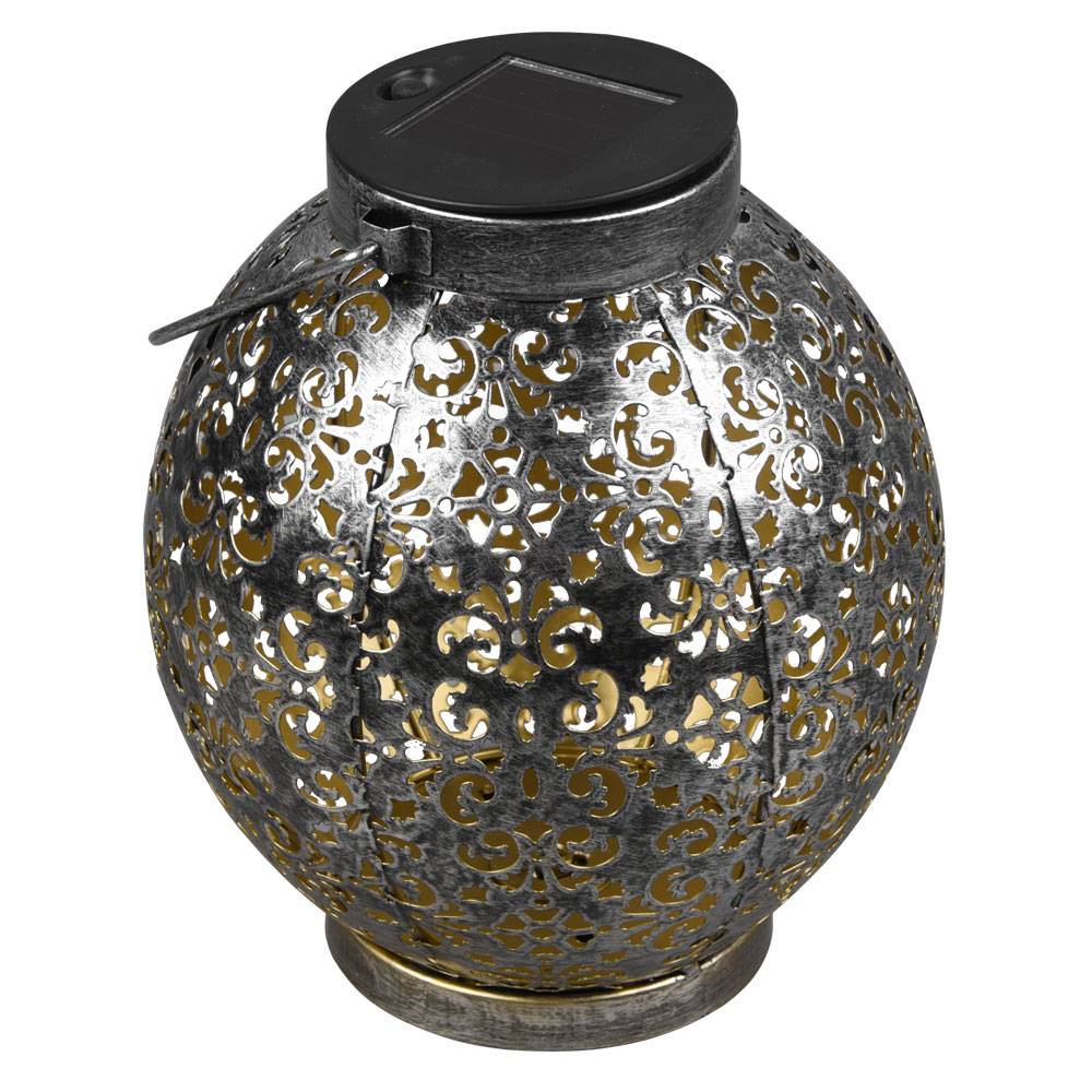 Solar Kugel antik Solarkugel Metall für Garten Kugelsolarleuchten für Außen, mit orientalischem Lichteffekt in silber zum stellen/stecken, LED, DxH