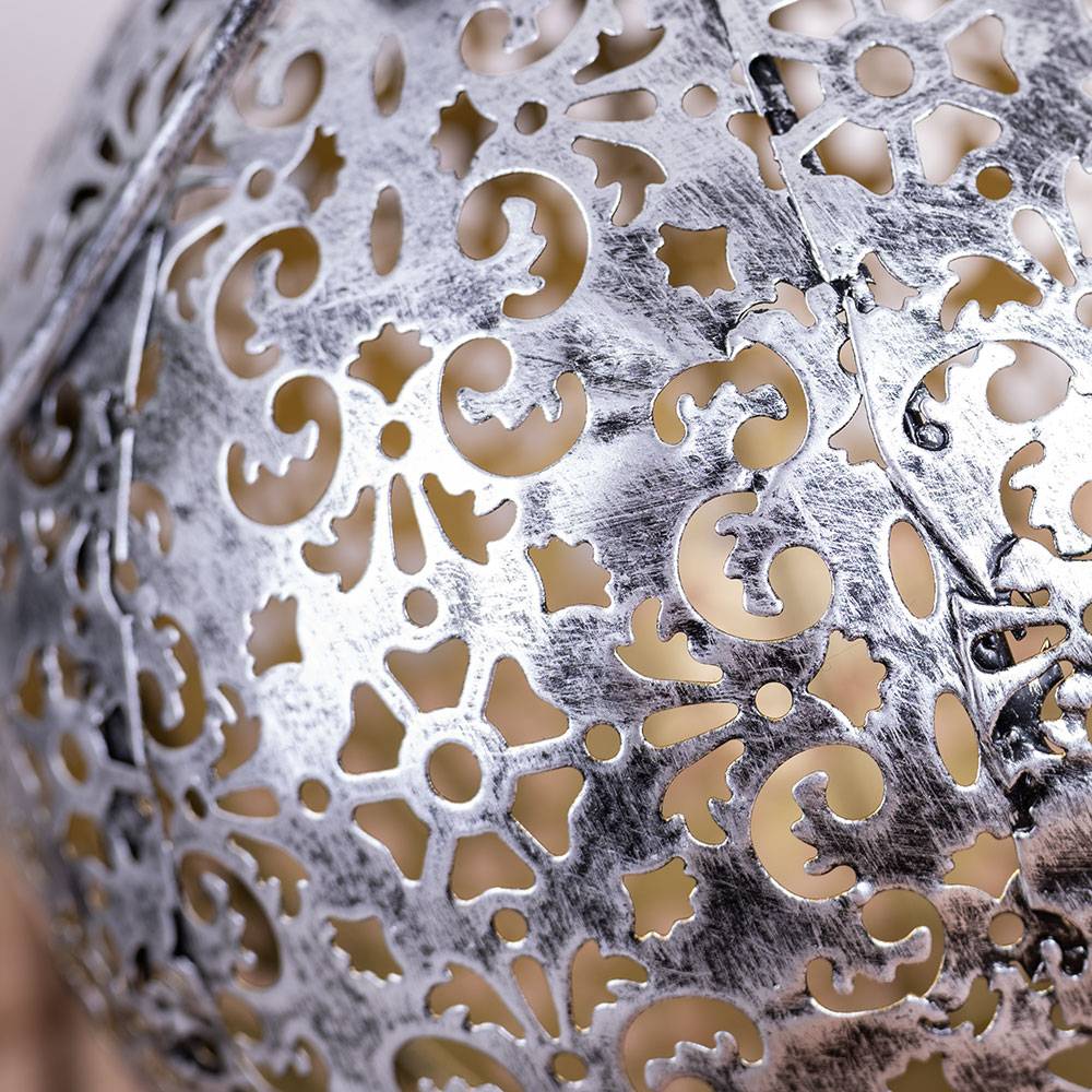 Solar Kugel antik Solarkugel Metall für Garten Kugelsolarleuchten für Außen, mit orientalischem Lichteffekt in silber zum stellen/stecken, LED, DxH