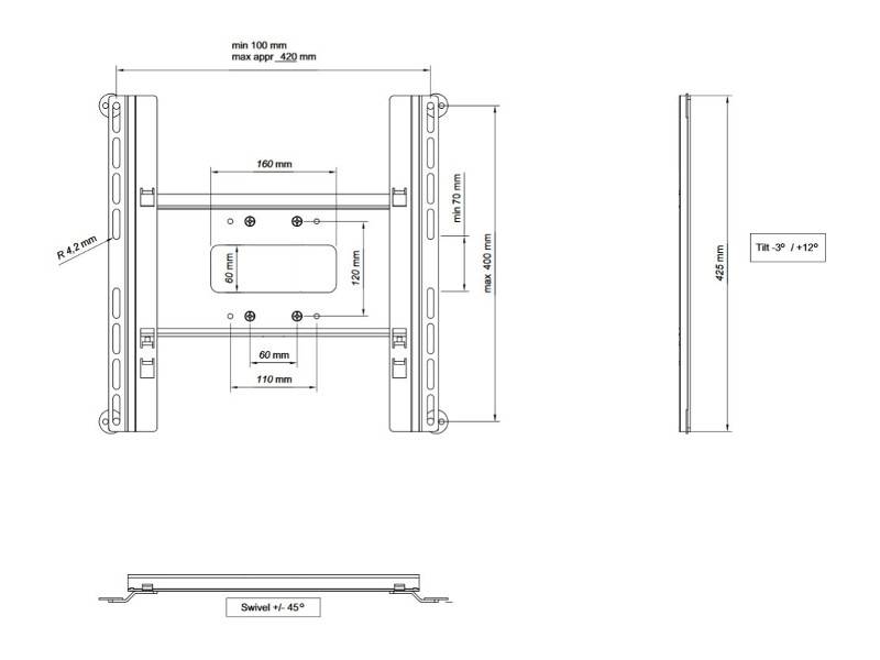 SMS Flatscreen M ST Unislide OHNE Befestigungskit (nur als Ersatz)