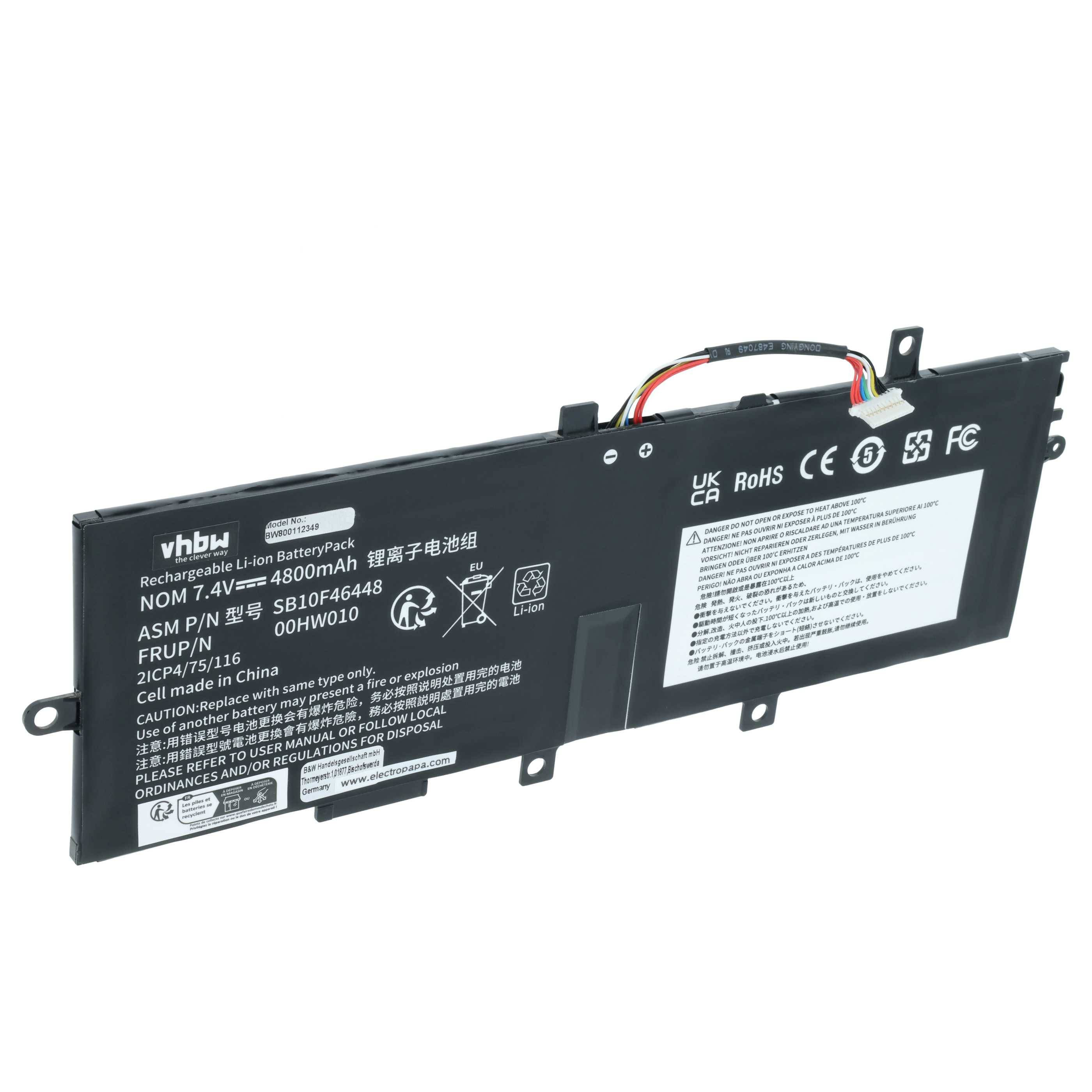 vhbw Akku kompatibel mit Lenovo ThinkPad Helix 2, Helix(20CGA01RCD) Notebook (4800 mAh, 7,4 V, Li-Polymer)