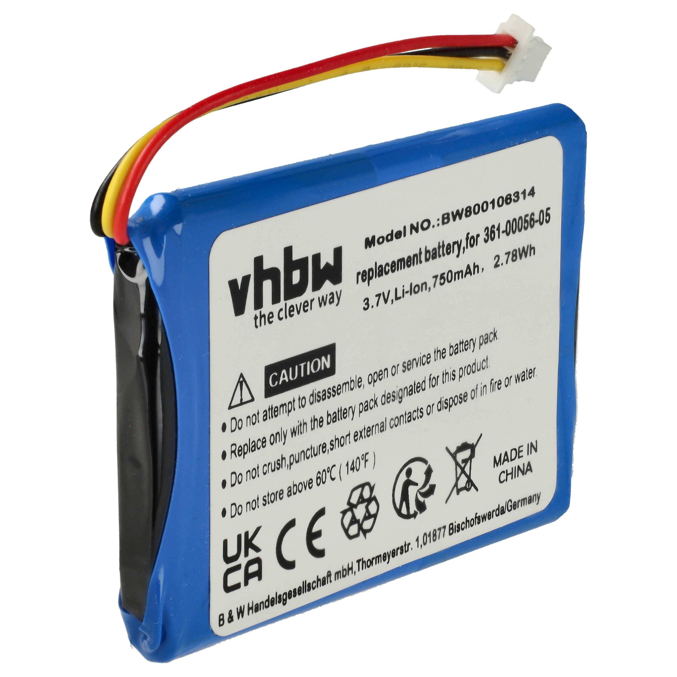 vhbw Akku Ersatz für Garmin 361-00056-11, 361-00056-05 für GPS Navigation Navi (750 mAh, 3,7 V, Li-Ion)