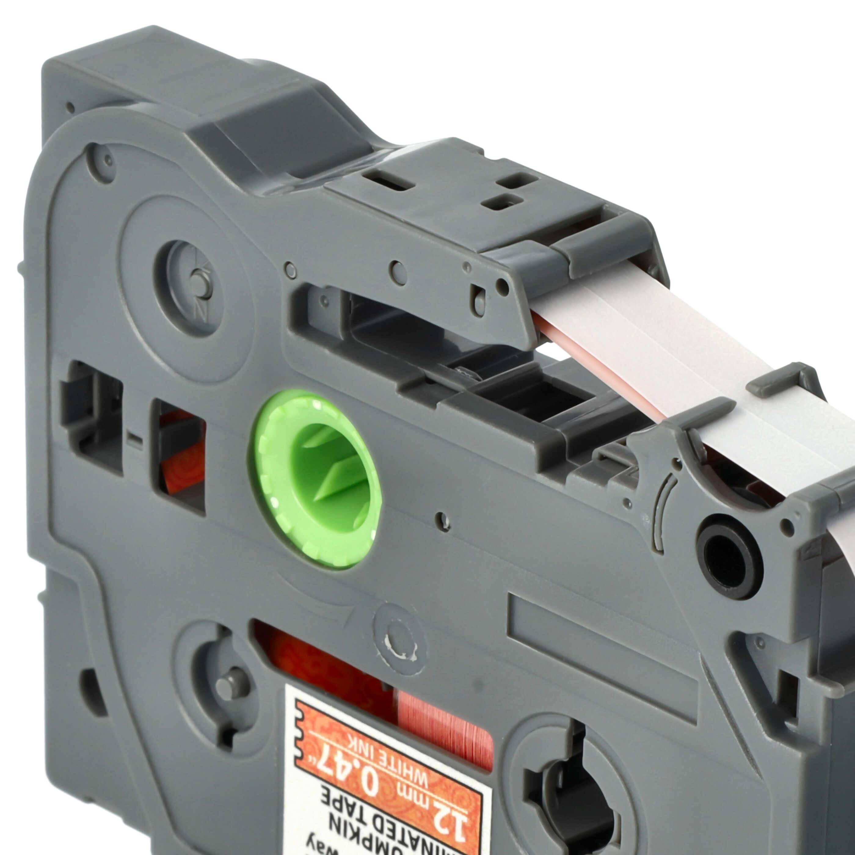 vhbw Schriftband-Kassette kompatibel mit Brother PT P300BT, H75S, P700 Etiketten-Drucker 8m x 12mm Weiß auf Orange (Kürbismuster), Laminiert