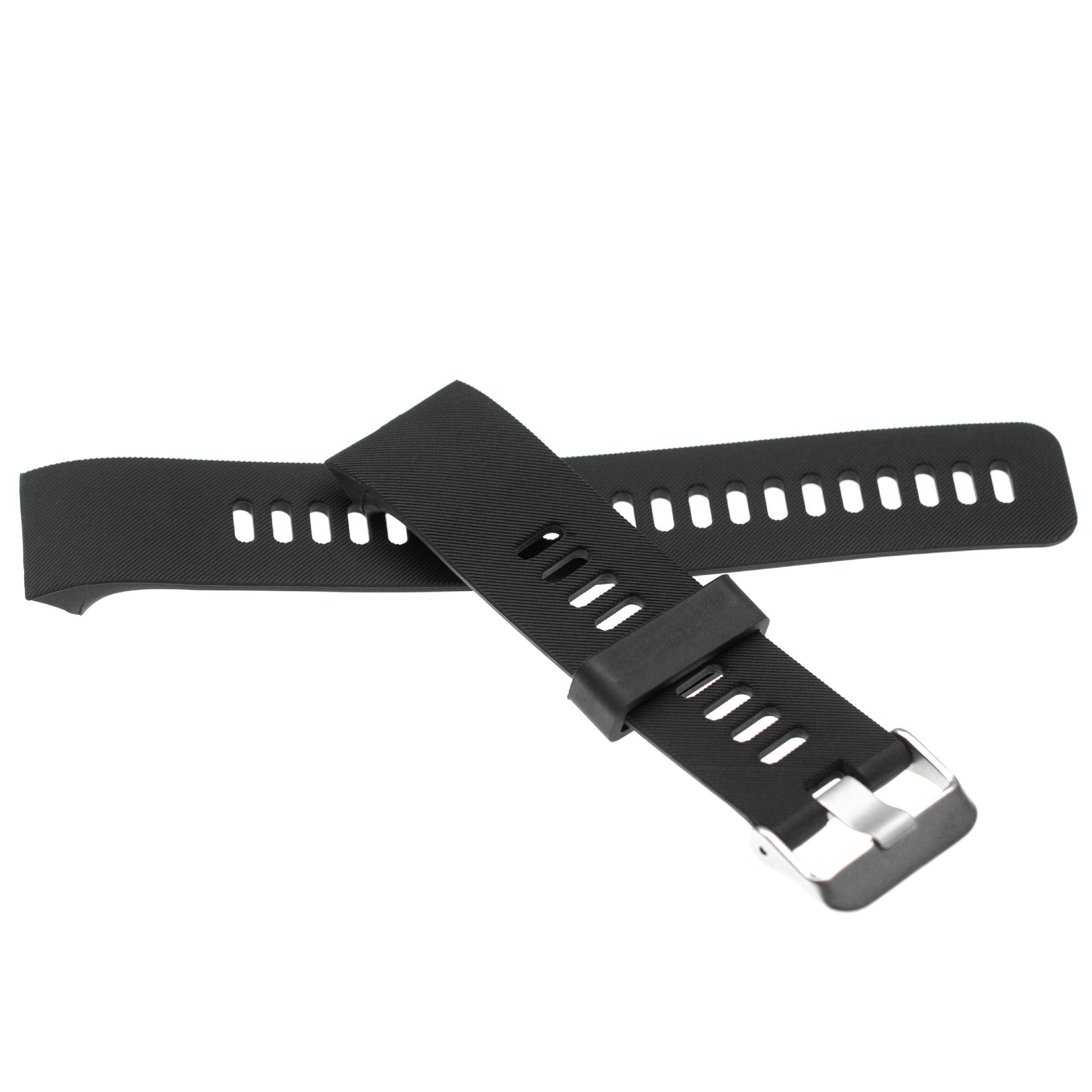 Schwarzes Silikon-Uhrenarmband mit mehreren Löchern und silberner Schnalle, entwickelt für verstellbare Handgelenkpassform.