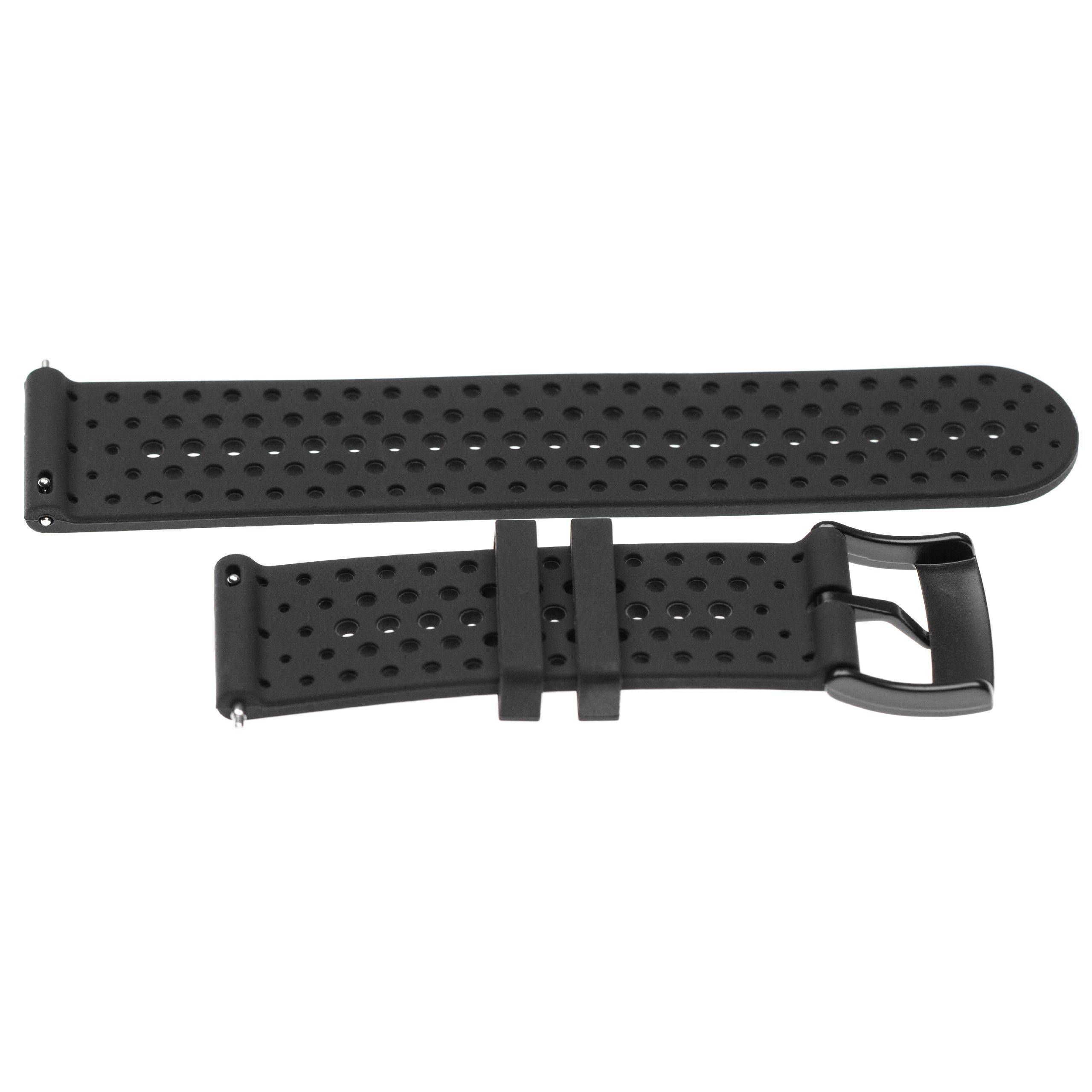 Schwarzes perforiertes Gummi-Armband, zweiteilig, mit silberner Spange und Schnalle, geeignet für eine Sporthr.