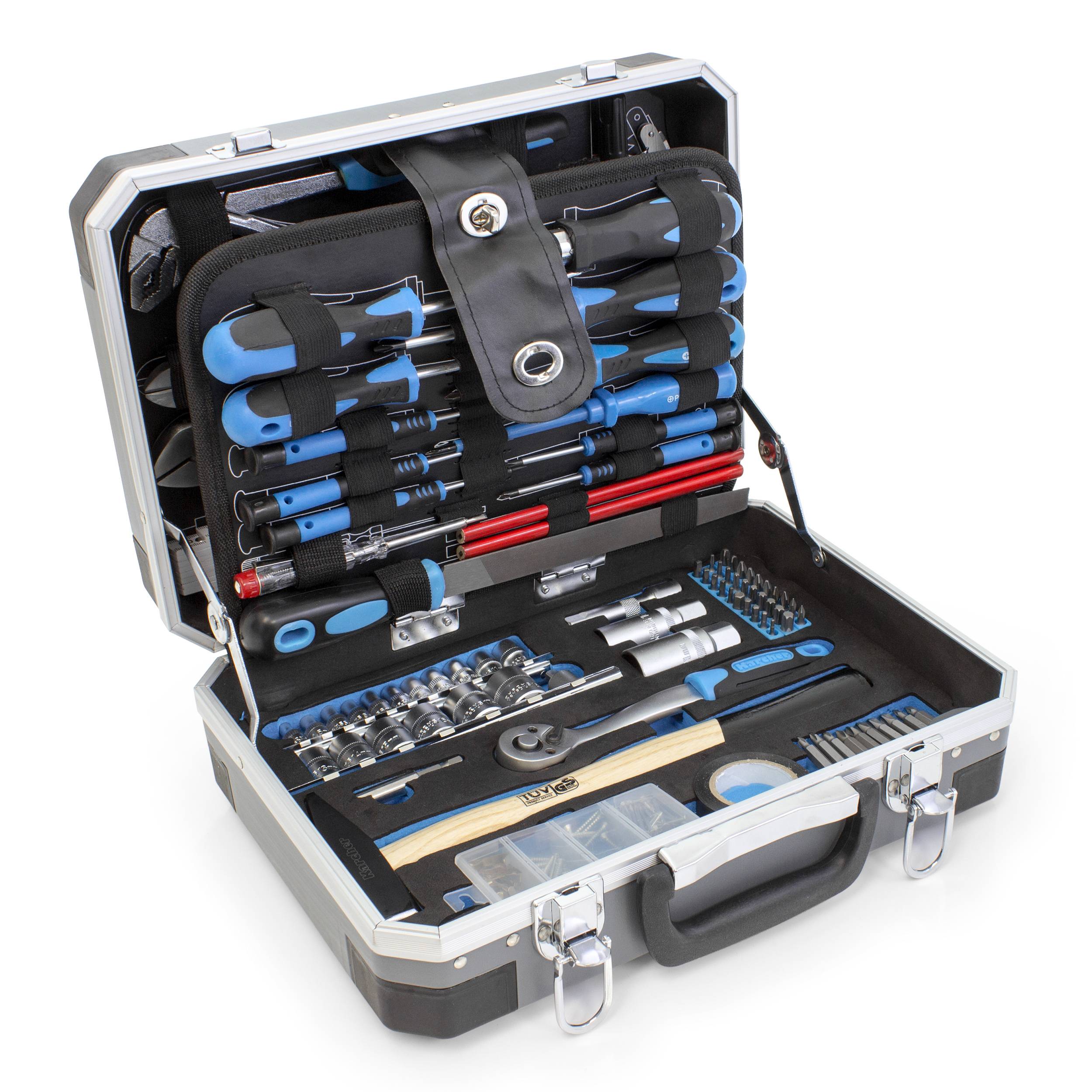 Karcher Werkzeugkoffer 114-teilig mit Hammer, Schraubendreher, Steckschlüssel, Bitsatz uvm.