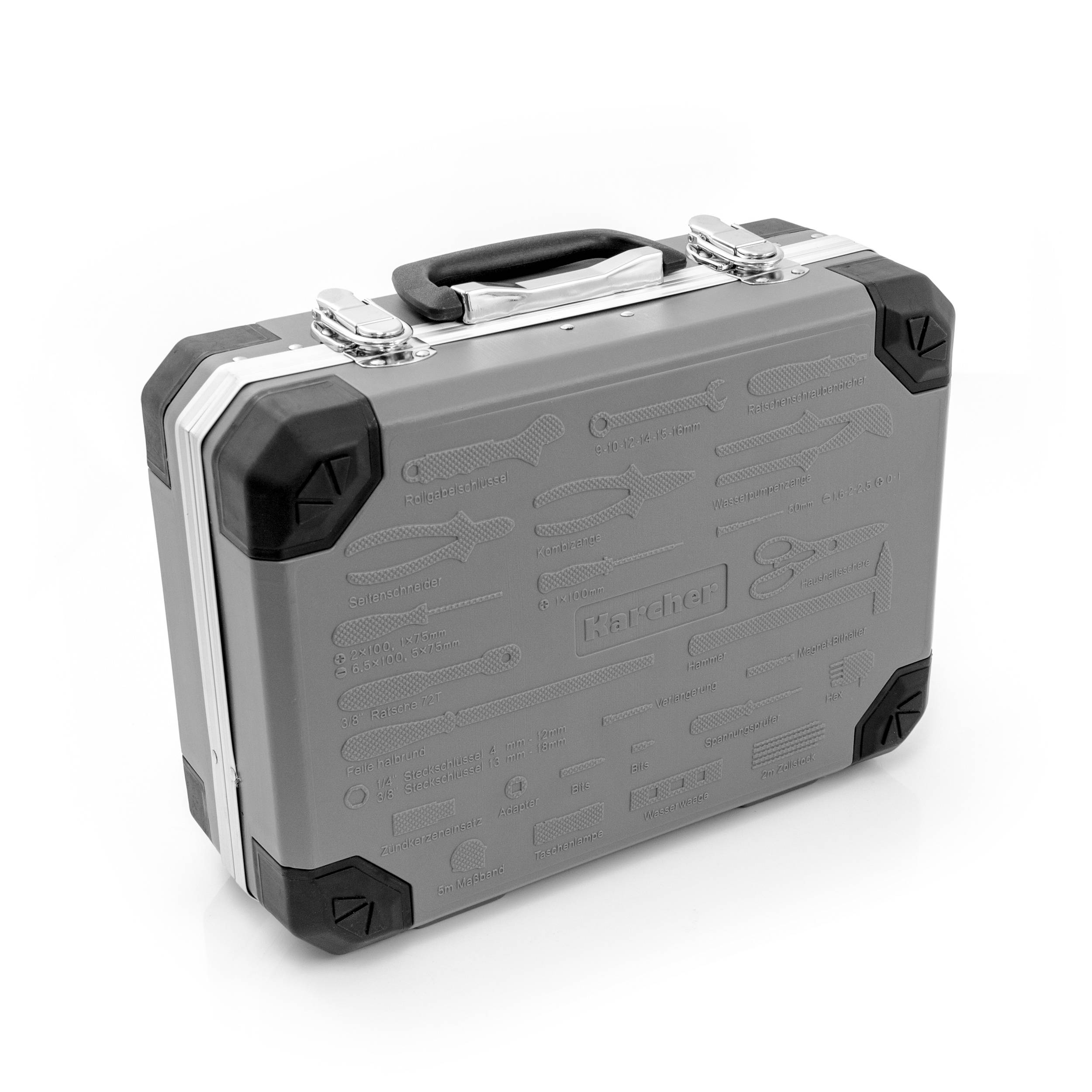 Karcher Werkzeugkoffer 114-teilig mit Hammer, Schraubendreher, Steckschlüssel, Bitsatz uvm.