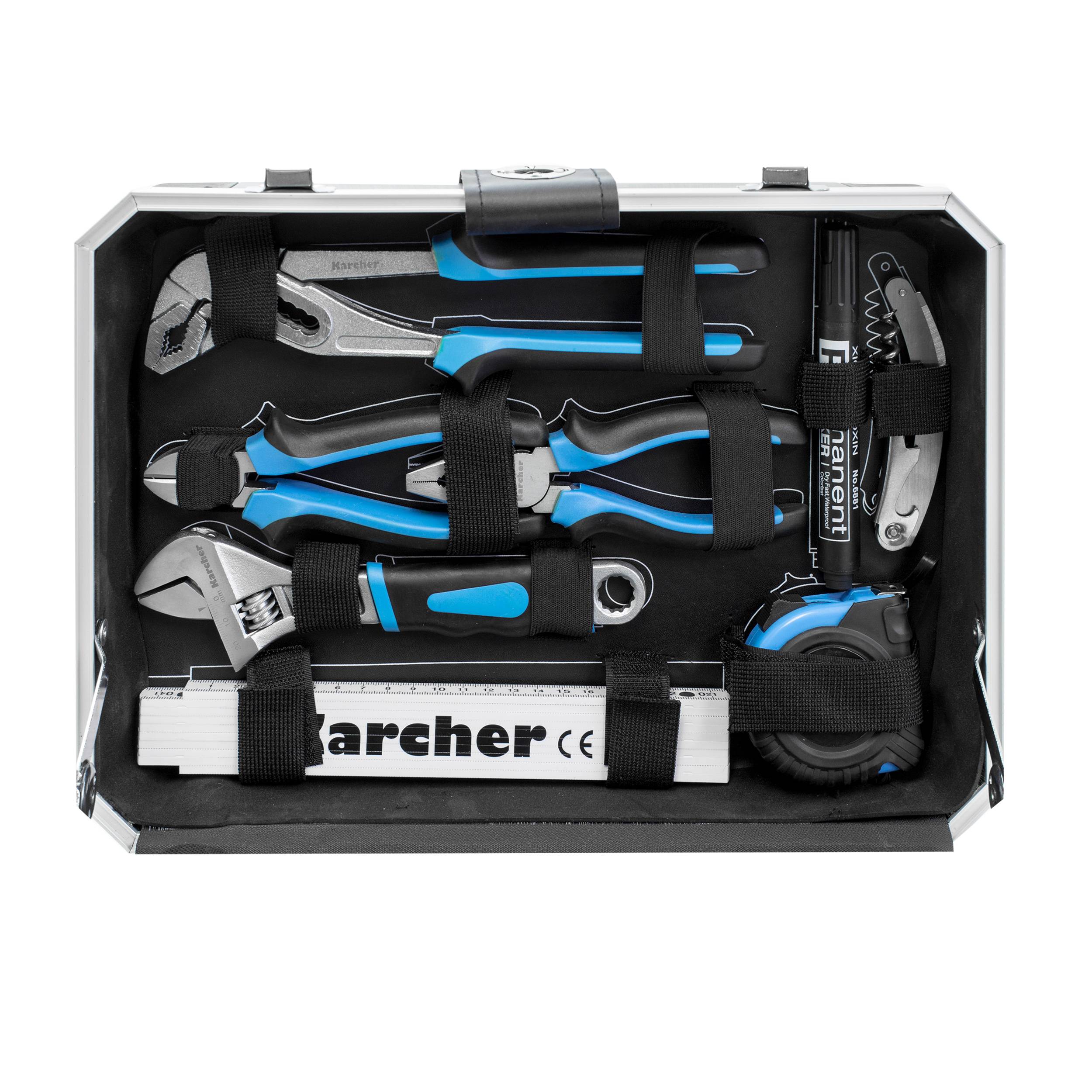 Karcher Werkzeugkoffer 114-teilig mit Hammer, Schraubendreher, Steckschlüssel, Bitsatz uvm.