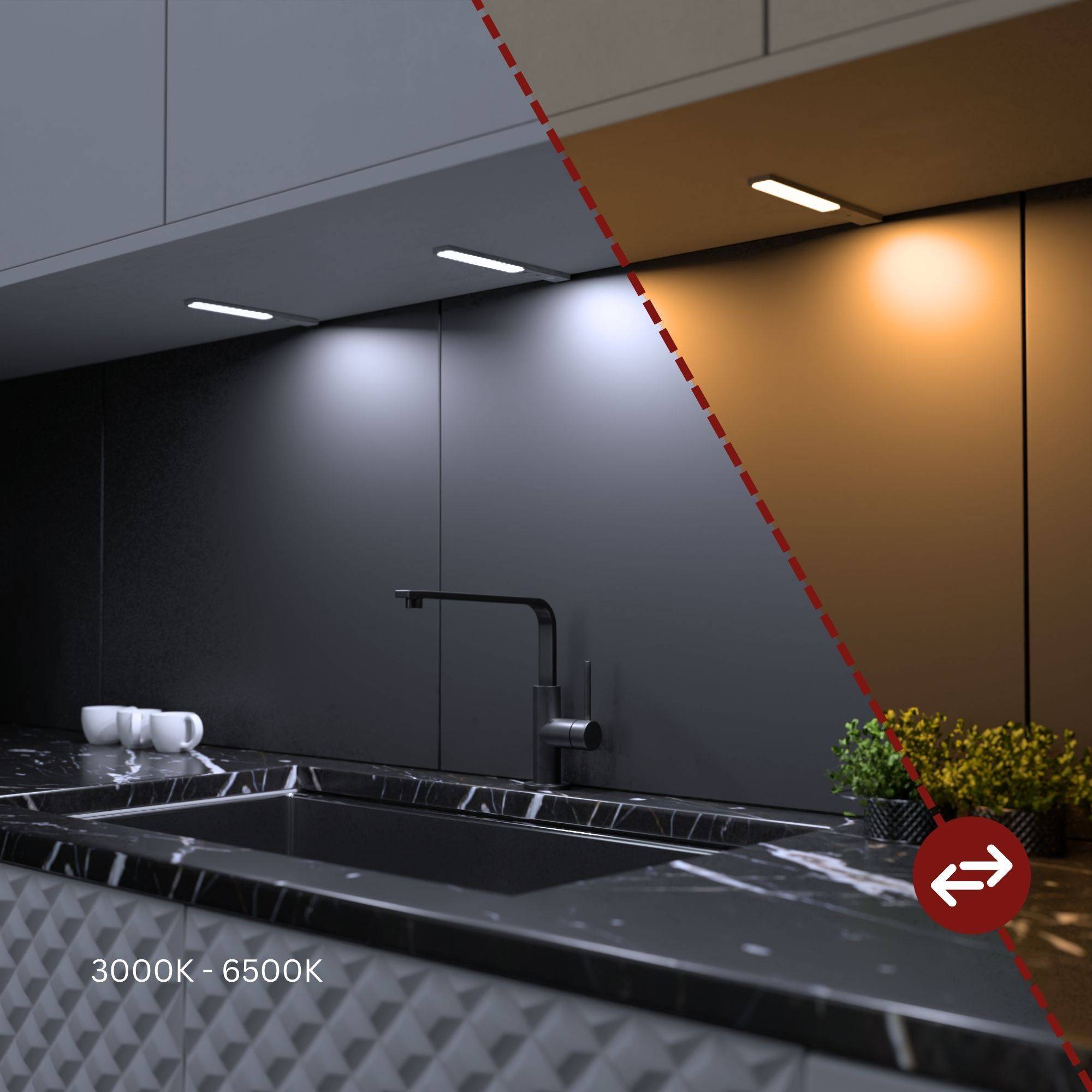 kalb | LED Unterbauleuchte SLIM CCT, dimmbar, mit Farbwechselfunktion 3000K-6500K, Touch-Dimmer, energiesparend, Plug & Play, Küchen-