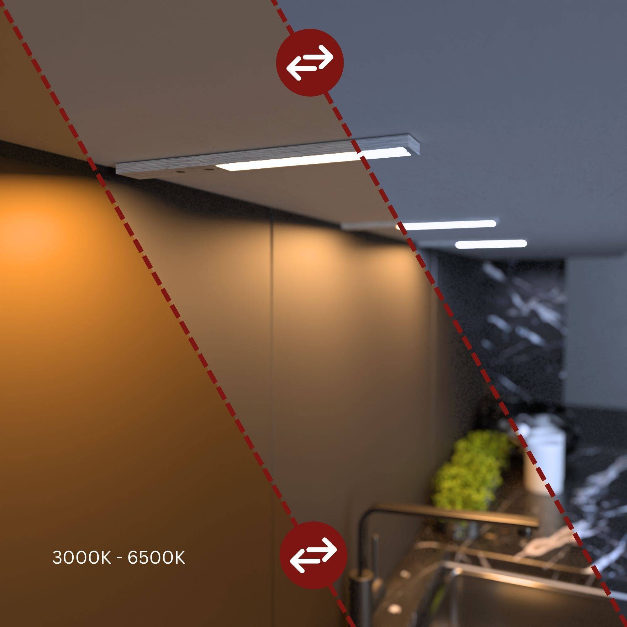 kalb | LED Unterbauleuchte SLIM CCT, dimmbar, mit Farbwechselfunktion 3000K-6500K, Touch-Dimmer, energiesparend, Plug & Play, Küchen-