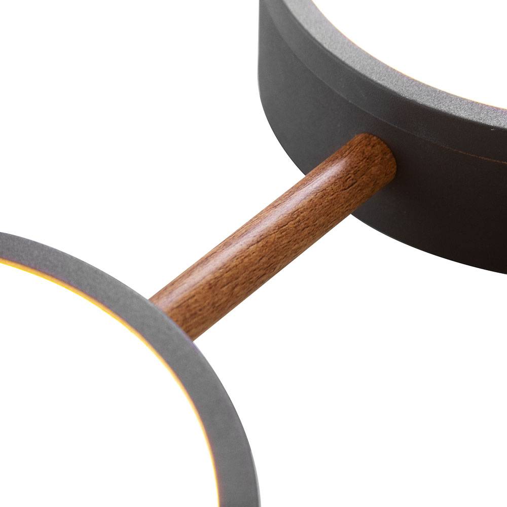 Deckenleuchte dimmbar Deckenlampe schwarz rund Wohnzimmerleuchte Holzoptik, 1x LED 23W 2150Lm warmweiß, LxBxH 45x43x8 cm