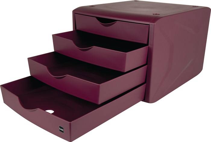 Schubladenbox m.Auszugssperre 4 Schubl.rot H215xB265xT332mm HELIT
