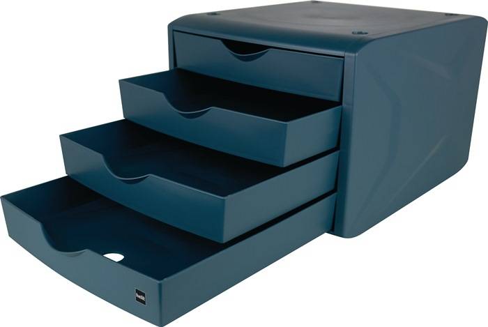 Schubladenbox m.Auszugssperre 4 Schubl.blau H215xB265xT332mm HELIT