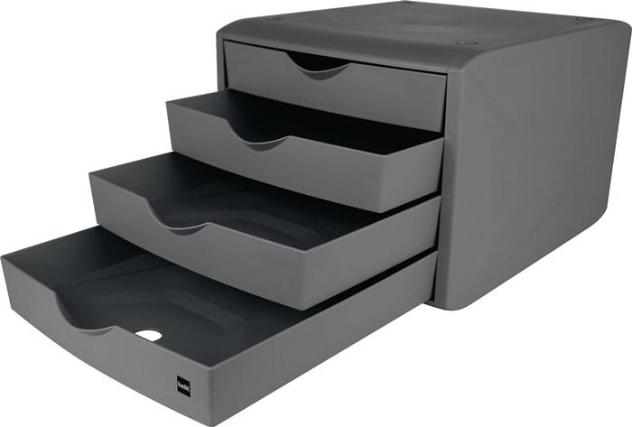 Schubladenbox m.Auszugssperre 4 Schubl.lichtgrau H215xB265xT332mm HELIT