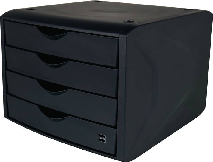 Schubladenbox m.Auszugssperre 4 Schubl.schwarz H215xB265xT332mm HELIT