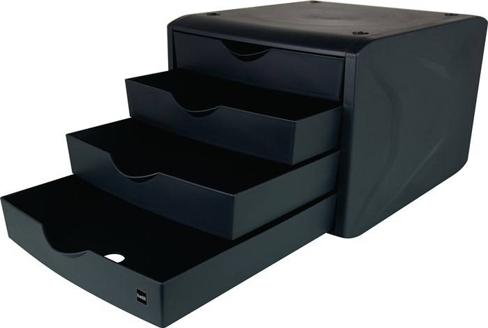 Schubladenbox m.Auszugssperre 4 Schubl.schwarz H215xB265xT332mm HELIT