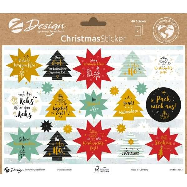 Weihnachtssticker Papier Weihnachtswünsche mehrfarbig 44 Aufkleber