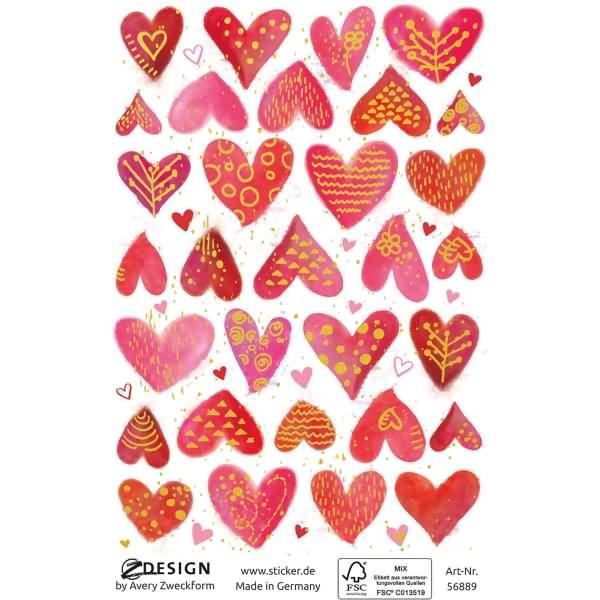Deko Sticker Papier Herzen mehrfarbig 47 Aufkleber