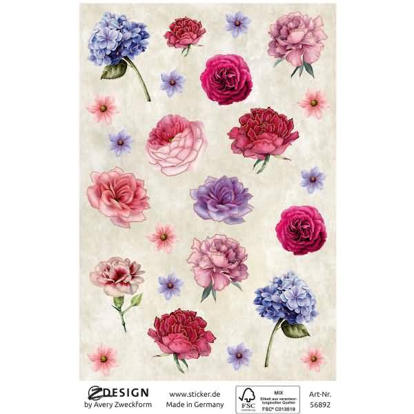 Deko Sticker Papier Blumen mehrfarbig 24 Aufkleber
